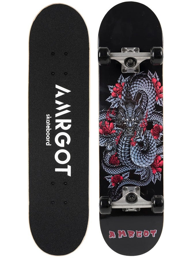 Amrgot Skateboards for Beginners,31 * 8 inches Complete Skateboards for Kids,Boys,Girls and Adults,7 Layer Maple Wood,Double Kick Deck Concave Standard and Tricks Skateboard (Dragon) - Image 1
