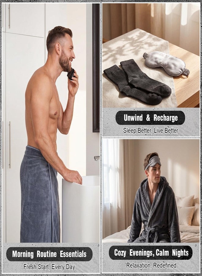 Bunnycool 9 Pcs Birthday Gifts for Men Beard Care Set for Him Father's Gifts Basket Kit Get Well Soon Gift Basket with Hooded Robe, Long Towel, Socks for Dad Grandpa Husband Boyfriend(Dark Grey - Image 5