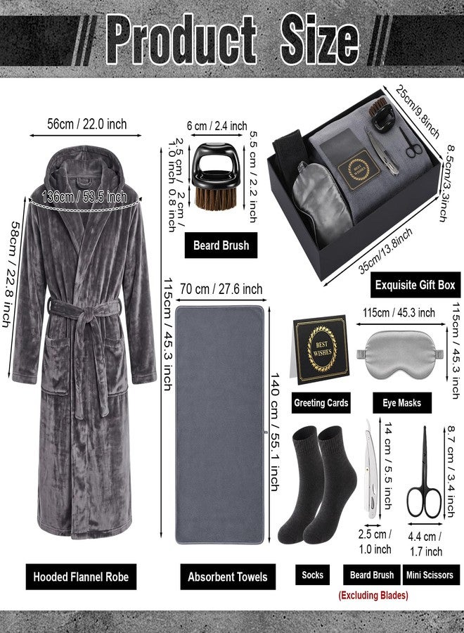 Bunnycool 9 Pcs Birthday Gifts for Men Beard Care Set for Him Father's Gifts Basket Kit Get Well Soon Gift Basket with Hooded Robe, Long Towel, Socks for Dad Grandpa Husband Boyfriend(Dark Grey - Image 2