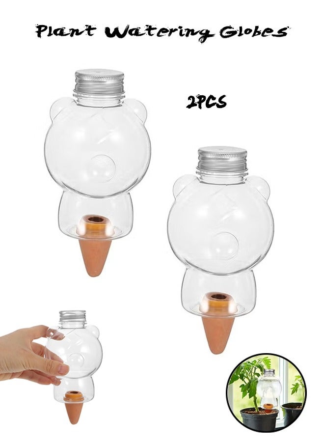 Sweet Life 2Pcs Plant Watering Globes Bear Shape Automatic Bulb Transparent Self Plastic Balls Terracotta Spikes for Indoor Outdoor Plants  - Image 1