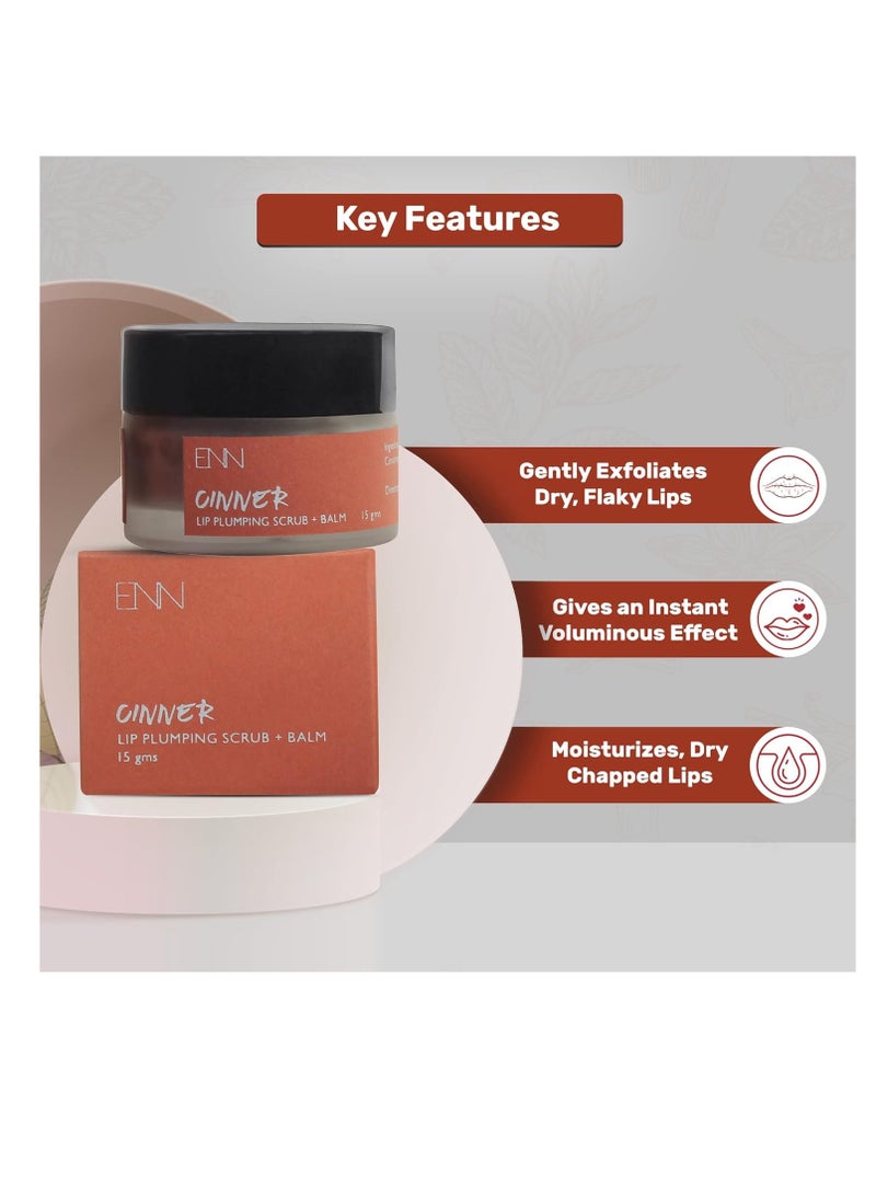 ENN Cinner Brightening and Instant Plumping Cinnamom Lip Scrub   Lip Balm   Moisturizer Tanned   Dark Lips  Glossy Enhanced Pout   Natural   For Men and Women| 15 Gms