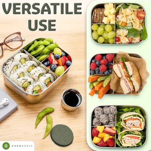 Everusely - Bento Box - Sage, 27oz / 0.8 L - Stainless Steel Lunch Box with Leakproof Condiment Container - 3 Compartment Snack Organizer for On the Go Meals - Freezer & Dishwasher Safe - Image 5
