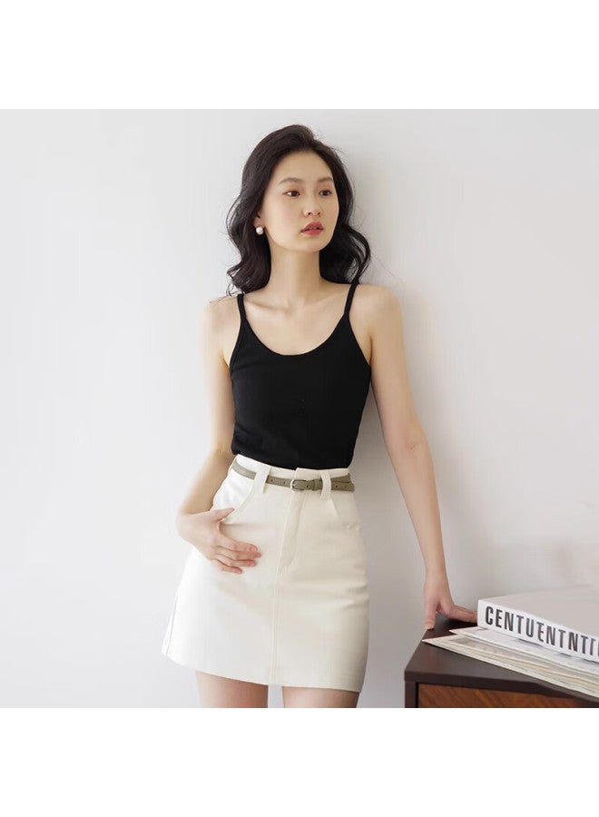Don't speak Casual Threaded Camisole Tank Top Women's Inner Wear New Summer Outer Wear Covering Side Breast Top Without Chest Pad White 2XL - Image 4