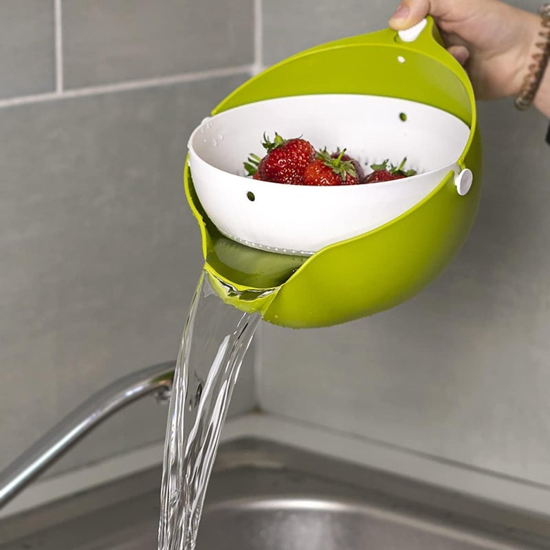 MVM Enterprise Rolling Double Drain Basket Bowl Kitchen Wash Vegetable Colander Kitchen Strainer with Handle and Removable Bowl Space Saving for Washing Draining Fruit Vegetables Pasta - Image 5