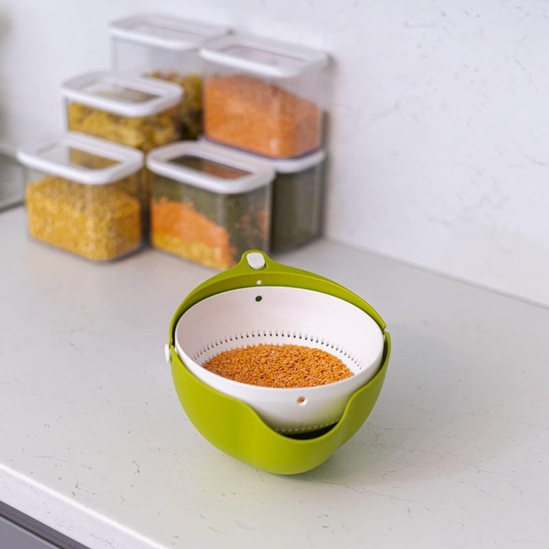 MVM Enterprise Rolling Double Drain Basket Bowl Kitchen Wash Vegetable Colander Kitchen Strainer with Handle and Removable Bowl Space Saving for Washing Draining Fruit Vegetables Pasta - Image 3