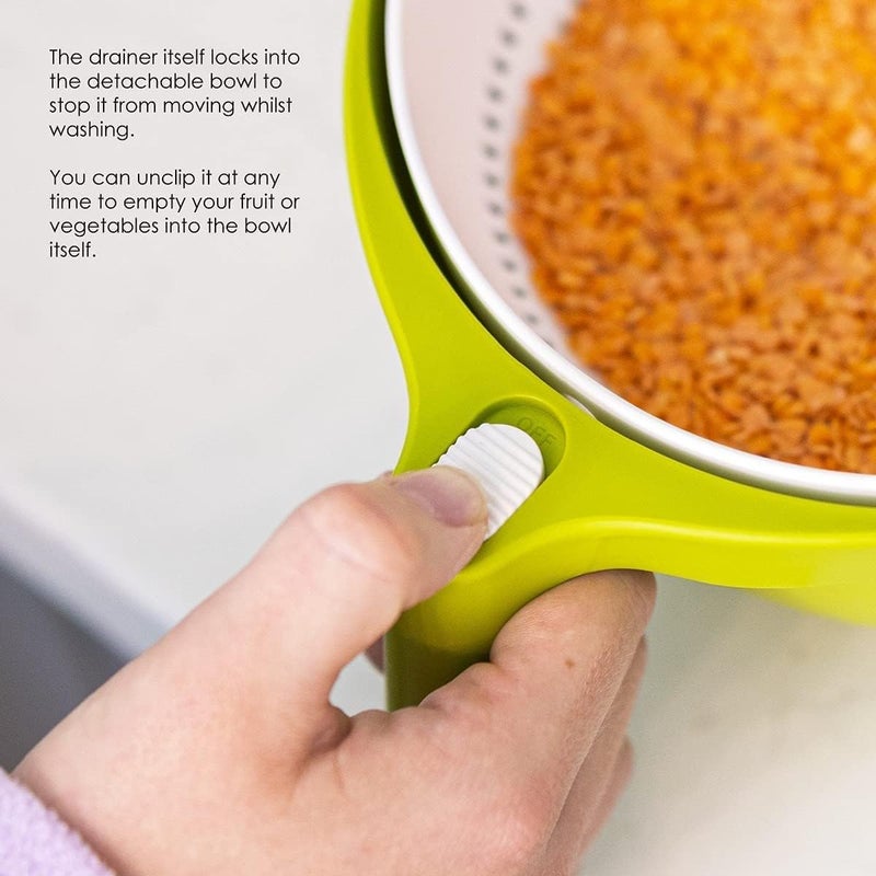 MVM Enterprise Rolling Double Drain Basket Bowl Kitchen Wash Vegetable Colander Kitchen Strainer with Handle and Removable Bowl Space Saving for Washing Draining Fruit Vegetables Pasta - Image 4