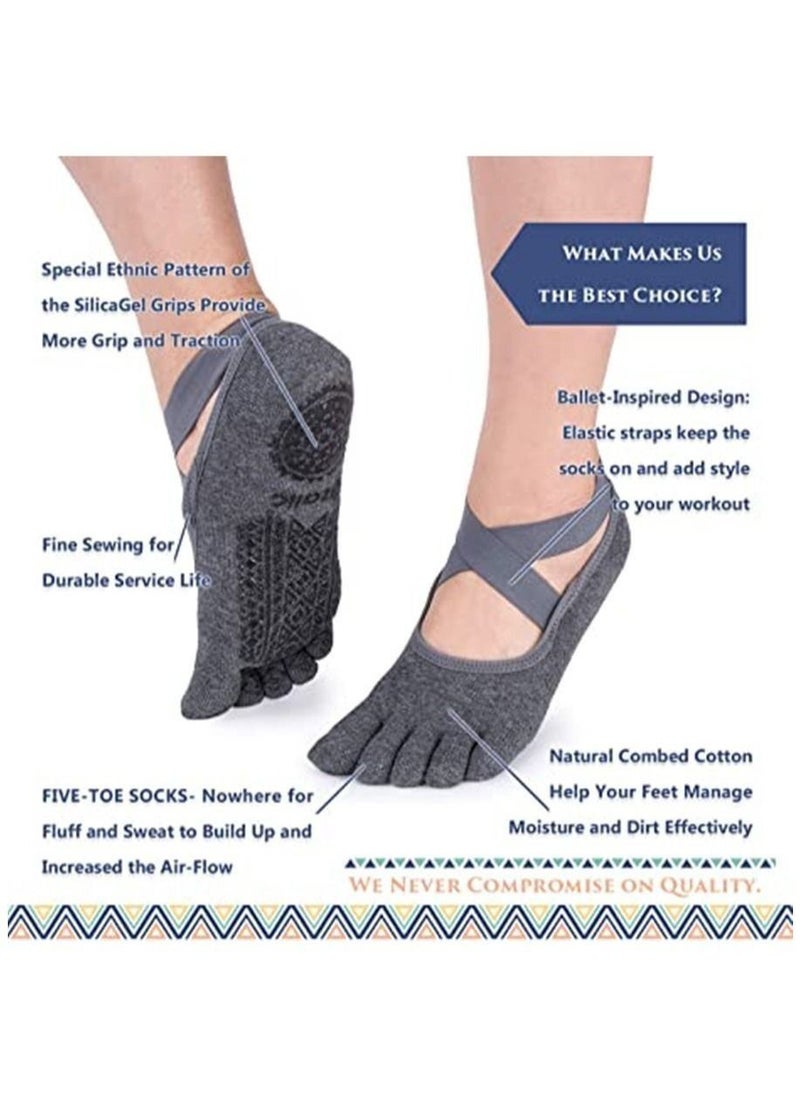 Generic Yoga Socks for Women with Grips, Non-Slip Five Toe Socks for Pilates/Barre/Ballet/Fitness (6 Pairs)  - Image 5