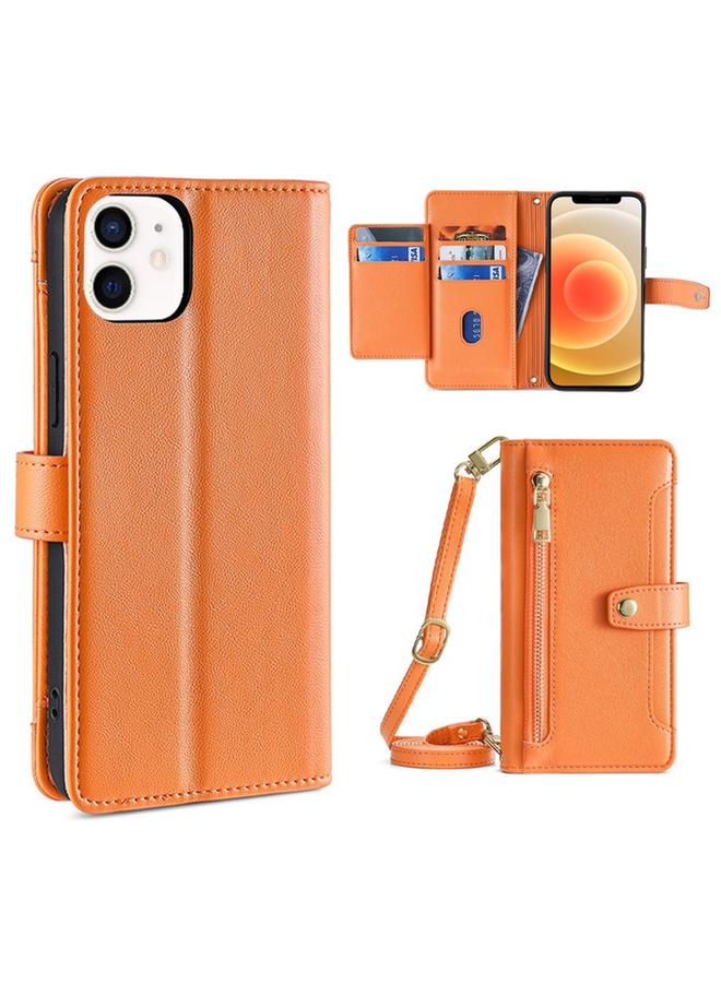 زبون جراب هاتف iPhone 12 / 12 Pro من جلد الأغنام المزخرف بسحاب متقاطع على الجسم - Image 1