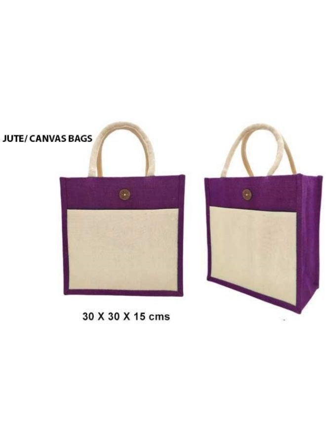 Fatio Set of 10 Purple and Cream Jute Canvas Bag – Sustainable and Durable, 30 x 30 x 15 cm - Image 3