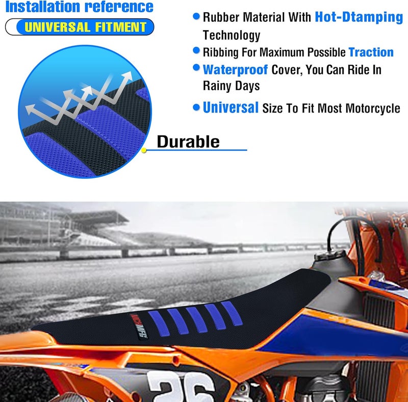 MCHMFG Gripper Dirt Bike Seat Cover - Soft Non-Slip Universal Cover for YZ125 YZ250 CRF50 KLX110 (Black-Blue) - Image 5