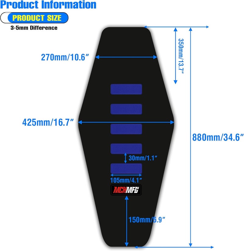 MCHMFG Gripper Dirt Bike Seat Cover - Soft Non-Slip Universal Cover for YZ125 YZ250 CRF50 KLX110 (Black-Blue) - Image 4