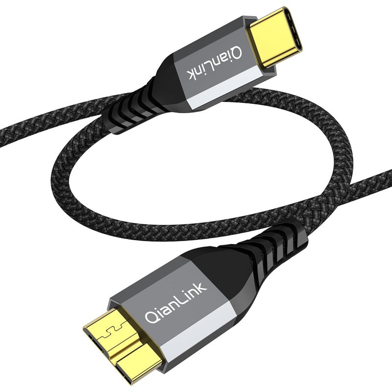 كيانلينك كابل قرص صلب 10 جيجابت في الثانية من Micro B إلى USB C بطول 1.6 قدم/0.5 متر، [مضفر من النايلون] سلك USB C إلى Micro B، كابل USB C إلى قرص صلب خارجي لـ Seagate WD Toshiba Westgate، MacBook Air M2 Pro - Image 1
