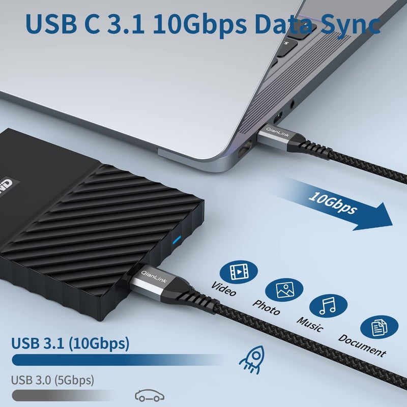 كيانلينك كابل قرص صلب 10 جيجابت في الثانية من Micro B إلى USB C بطول 1.6 قدم/0.5 متر، [مضفر من النايلون] سلك USB C إلى Micro B، كابل USB C إلى قرص صلب خارجي لـ Seagate WD Toshiba Westgate، MacBook Air M2 Pro - Image 3