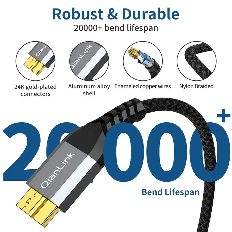 كيانلينك كابل قرص صلب 10 جيجابت في الثانية من Micro B إلى USB C بطول 1.6 قدم/0.5 متر، [مضفر من النايلون] سلك USB C إلى Micro B، كابل USB C إلى قرص صلب خارجي لـ Seagate WD Toshiba Westgate، MacBook Air M2 Pro - Image 5