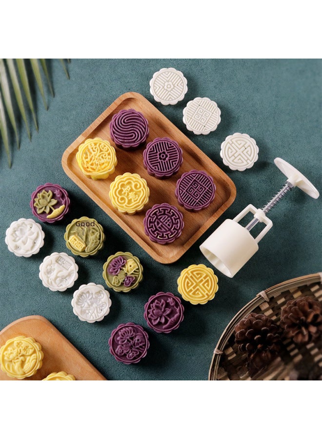 Mooncake Mold Household Non-stick Mung Bean Cake Model Printing Tool Embossed Ice-skin Snack Pastry Flow Heart Baking Grinding Tool-Color:50g Round Animal (6 Pieces)  - Image 4