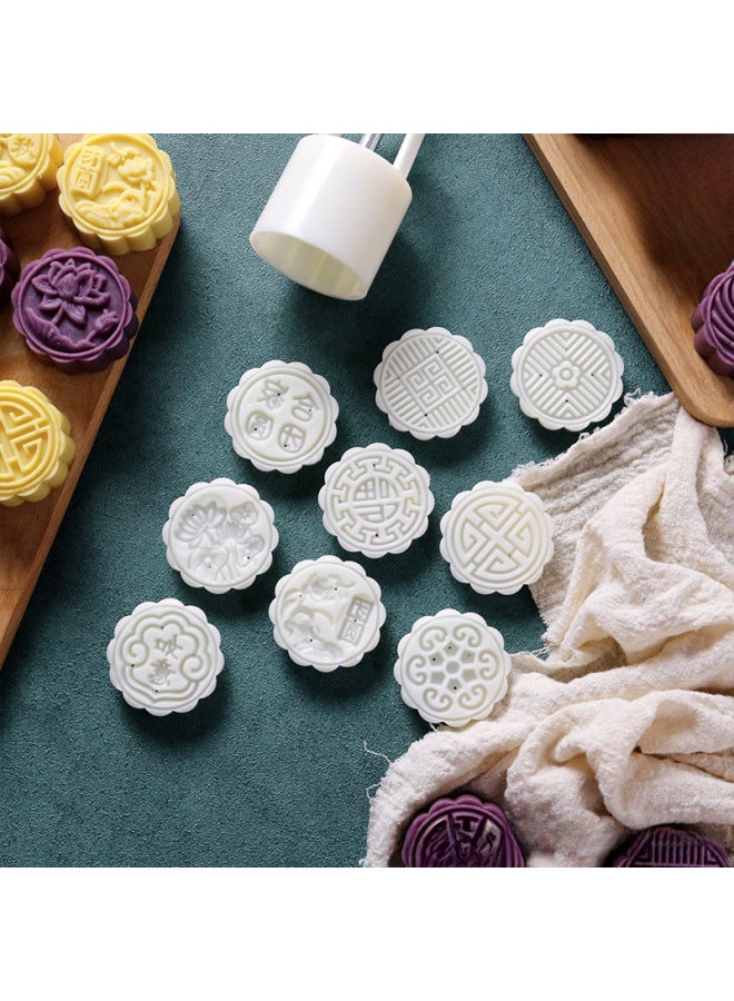 Mooncake Mold Household Non-stick Mung Bean Cake Model Printing Tool Embossed Ice-skin Snack Pastry Flow Heart Baking Grinding Tool-Color:50g Round Animal (6 Pieces)  - Image 2