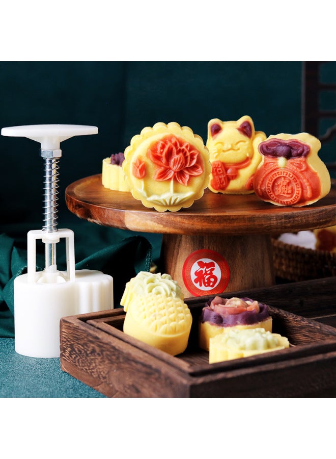 Mooncake Mold Household Non-stick Mung Bean Cake Model Printing Tool Embossed Ice-skin Snack Pastry Flow Heart Baking Grinding Tool-Color:50g Round Animal (6 Pieces)  - Image 3