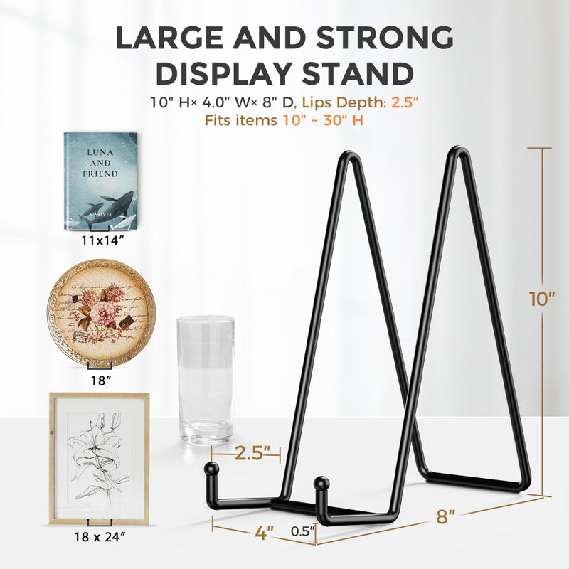 TRLife TR-LIFE 4 Pack 10 Inch Large Plate Stands for Display - Metal Plate Holder Stand + Picture Stand + Small Easels for Decorative Plate, Platter, Book, Plaques, Photo Frame, Tabletop Art - Image 2