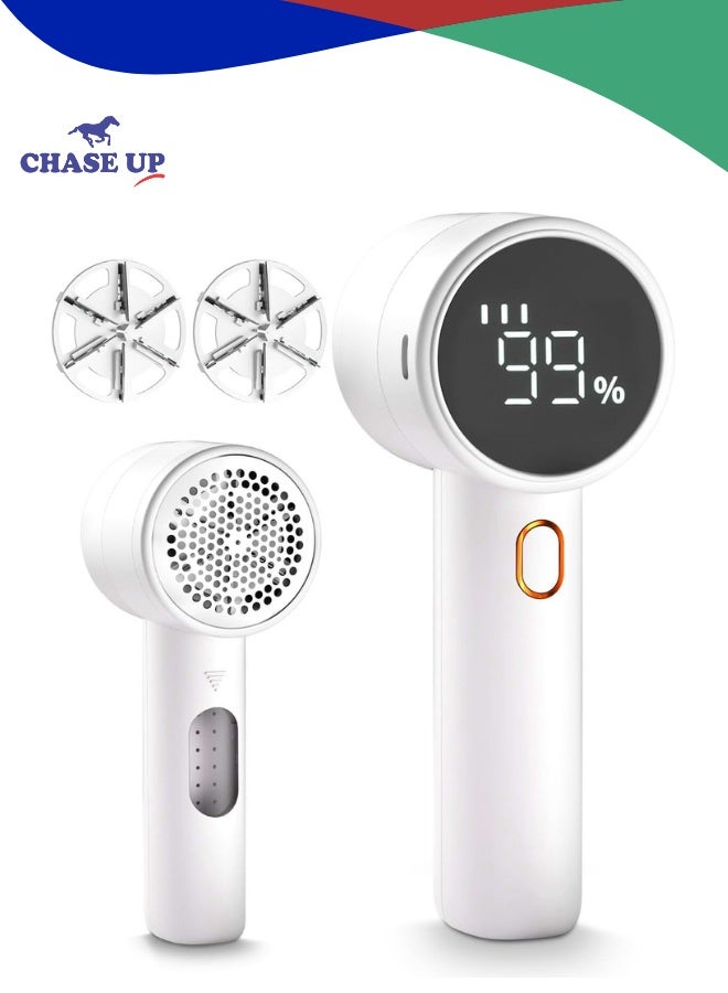 Chase Up Fabric Shaver, Lint Remover Rechargeable, Electric Portable Sweater Defuzzer with 3 Speeds, 6 Leaf Blades, Digital LED Display to Remove Pilling for Clothes, Furniture, Sweater, Couch, Blanket - Image 1