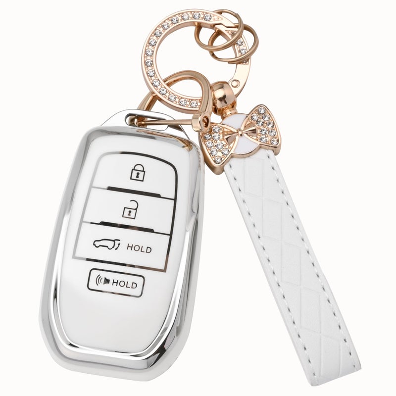 JAMCARI Key Fob Cover for Toyota - 4 Buttons Soft TPU Protection Case with Keychain for Crown Corolla Cross Grand Highlander Tundra Prius Venza Sequoia Land Cruiser Smart Remote Key Shells ï¼ˆWhiteï¼‰ - Image 1