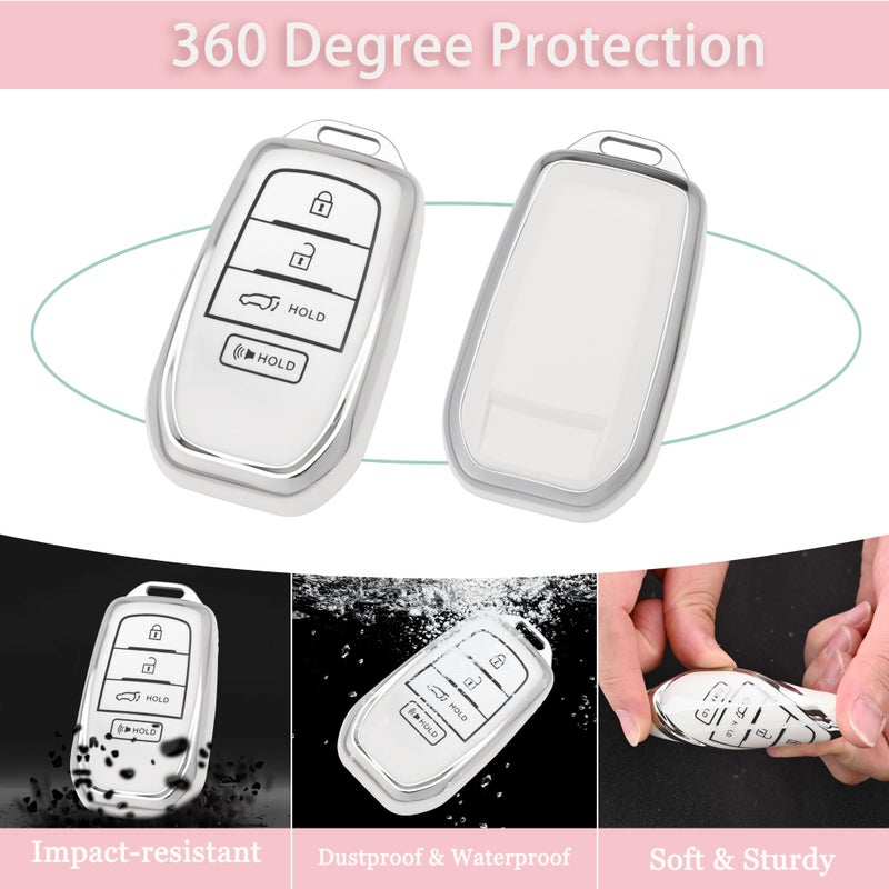 JAMCARI Key Fob Cover for Toyota - 4 Buttons Soft TPU Protection Case with Keychain for Crown Corolla Cross Grand Highlander Tundra Prius Venza Sequoia Land Cruiser Smart Remote Key Shells ï¼ˆWhiteï¼‰ - Image 3