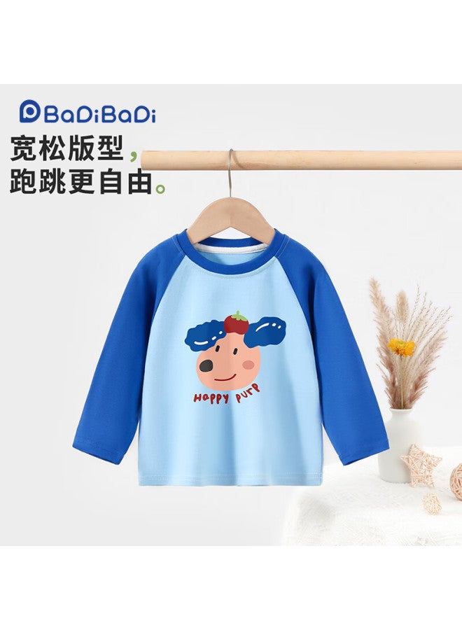 Badibadi Pure Cotton Infant And Toddler Long-sleeve T-shirt Undershirt, Comfortable Casual Versatile, Blue, Tomato Puppy Pattern, Size 100
