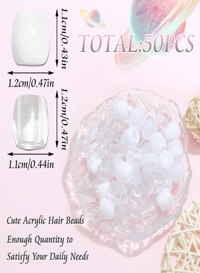 VENOFEN 50PCS Hair Beads Clear Large Beads for Hair White Pony Beads for Kids Girls Dreadlock Accessories Cute Hair Decoration Jewelry Making Kit - Image 4