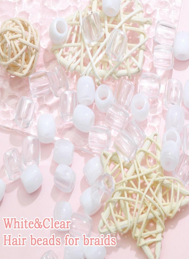 VENOFEN 50PCS Hair Beads Clear Large Beads for Hair White Pony Beads for Kids Girls Dreadlock Accessories Cute Hair Decoration Jewelry Making Kit - Image 2