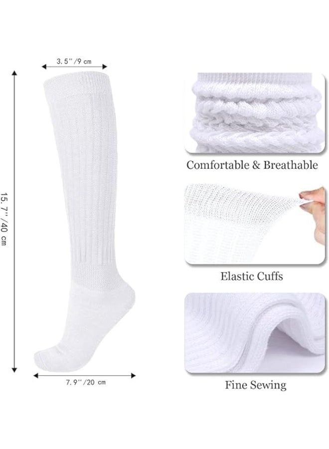 3 Pairs Women’s Slouch Socks, Extra Long Cotton Knit Knee High Boot Socks, Soft Thick Stacked Socks for Women, Size 5-10, White - Image 2
