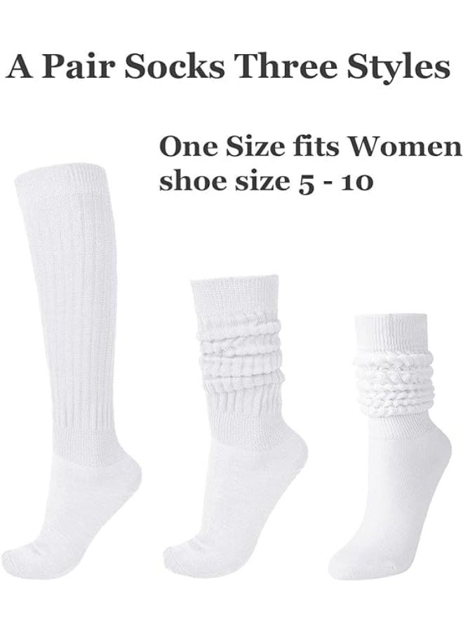 3 Pairs Women’s Slouch Socks, Extra Long Cotton Knit Knee High Boot Socks, Soft Thick Stacked Socks for Women, Size 5-10, White - Image 3