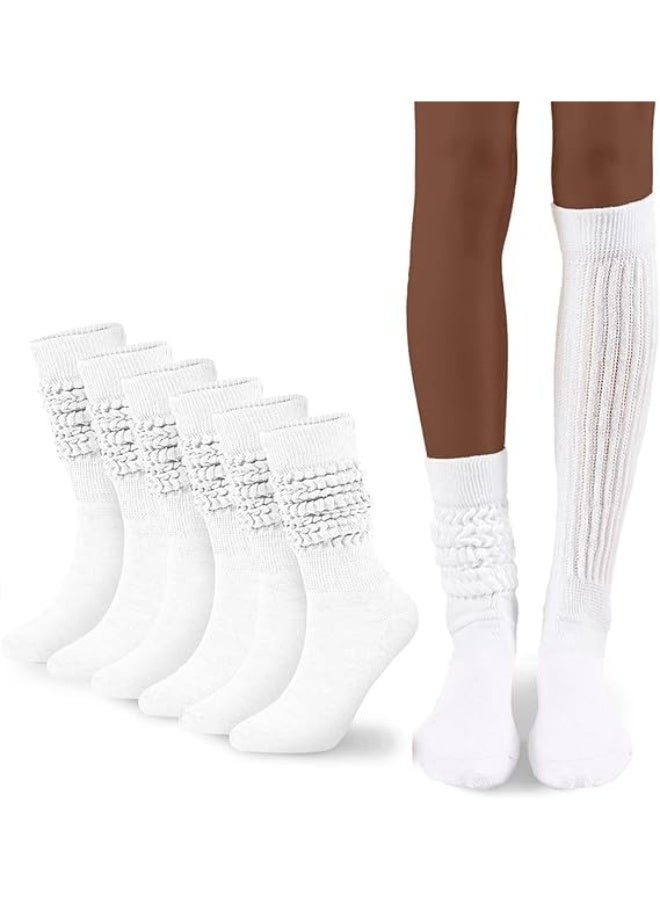 3 Pairs Women’s Slouch Socks, Extra Long Cotton Knit Knee High Boot Socks, Soft Thick Stacked Socks for Women, Size 5-10, White - Image 1