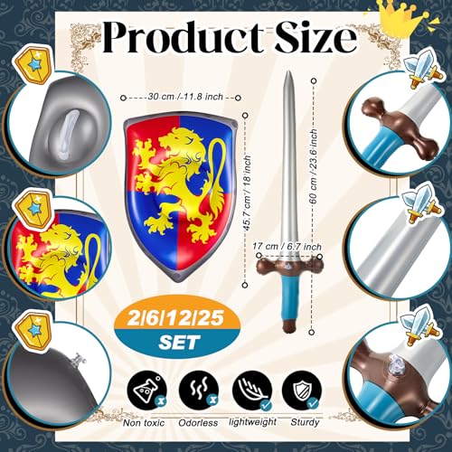 Poen 50 Pcs Inflatable Sword and Shield Knight Party Favors Set Blow up Medieval Sword Shield for Prince Party Favors Decorations Cosplay Accessories Lion - Image 5