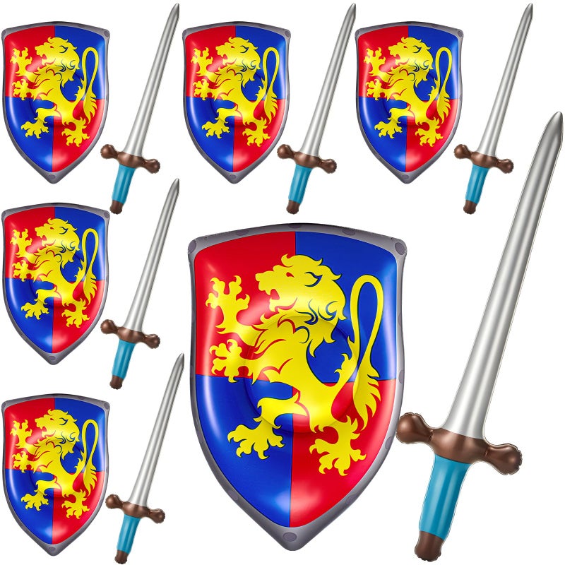 Poen 50 Pcs Inflatable Sword and Shield Knight Party Favors Set Blow up Medieval Sword Shield for Prince Party Favors Decorations Cosplay Accessories Lion - Image 3