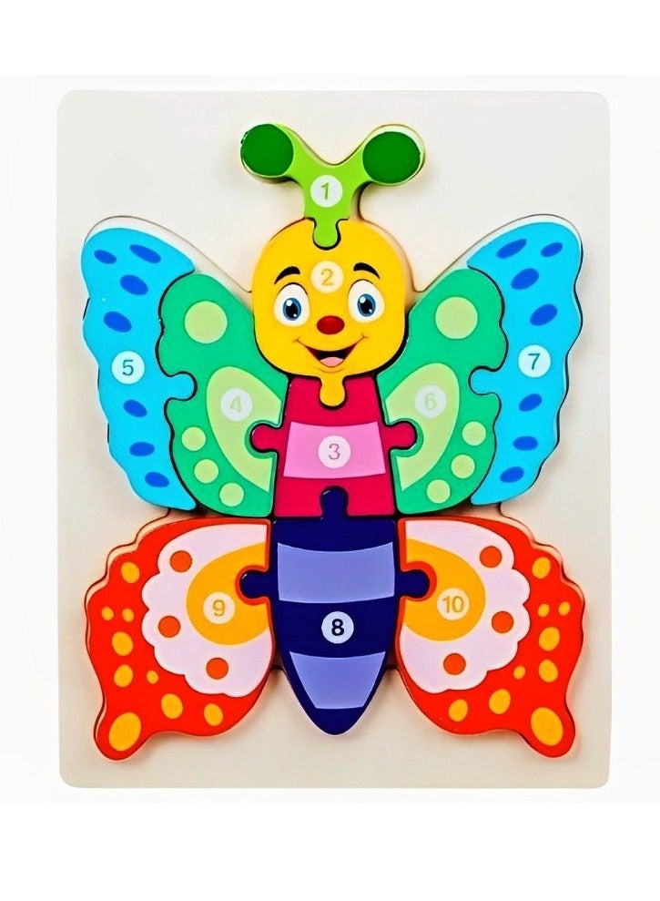ألغاز خشبية ثلاثية الأبعاد مصممة بأشكال حيوانات ملونة للأطفال، أدوات دعم التعليم المبكر للآباء والمعلمين، ألوان وأنماط جذابة، صممت لتنمية المهارات الحركية من مونتيسوري، هدايا رائعة  (شكل فراشة) - Image 1