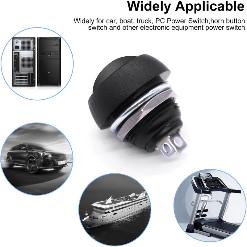 Twidec /6Pcs 12mm Momentary Push Button Switch 1/2" Mounting Hole On Off Mini Round Waterproof Black with Pre-soldered Wires PBS-33B-BK-X - Image 5