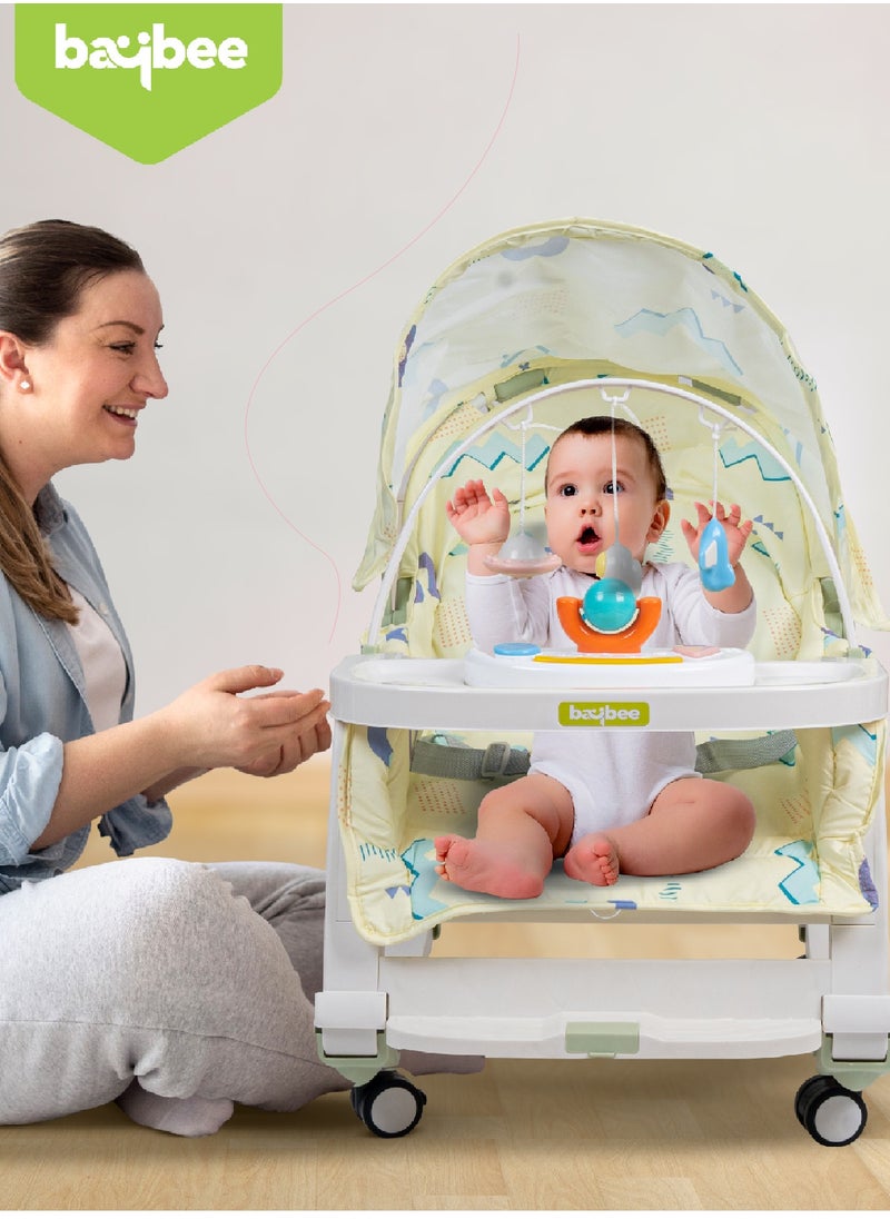 بيبي كرسي هزاز للأطفال 5 في 1 من بايبي للأطفال مع ألعاب معلقة، مقعد معزز لتناول طعام الأطفال مع استلقاء وموسيقى وعجلات وصينية طعام كرسي هزاز للأطفال من عمر 0 ​​إلى سنتين صبي فتاة أخضر  - Image 2