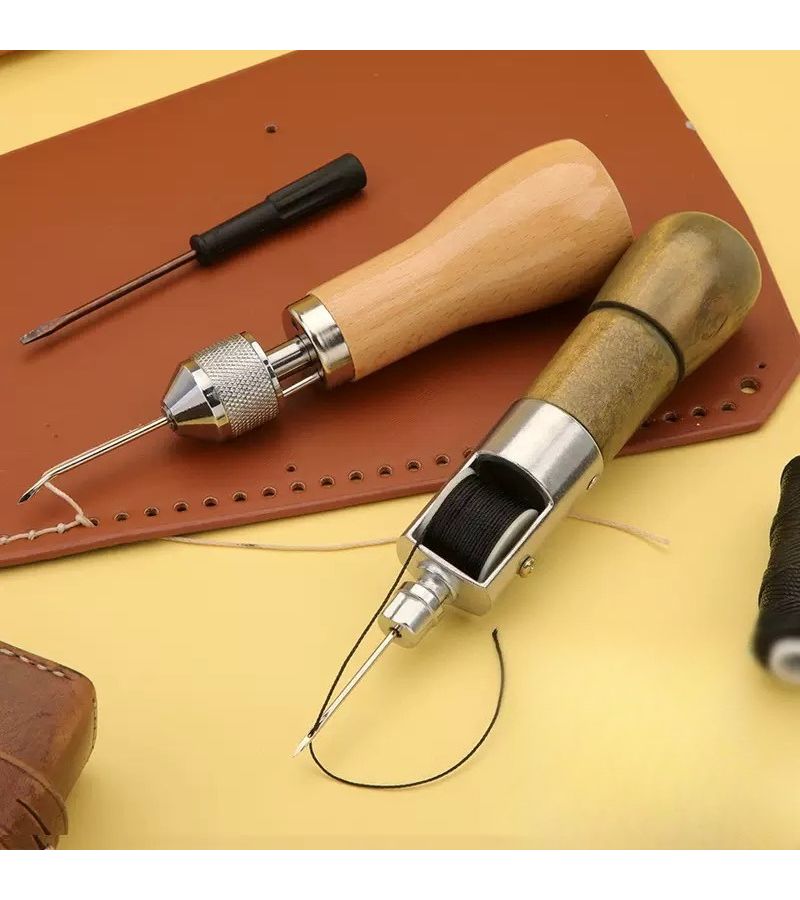 Wooden Hand Sewing Device 1 Set For Leather Craft Stitching And Carving Tool - Image 1