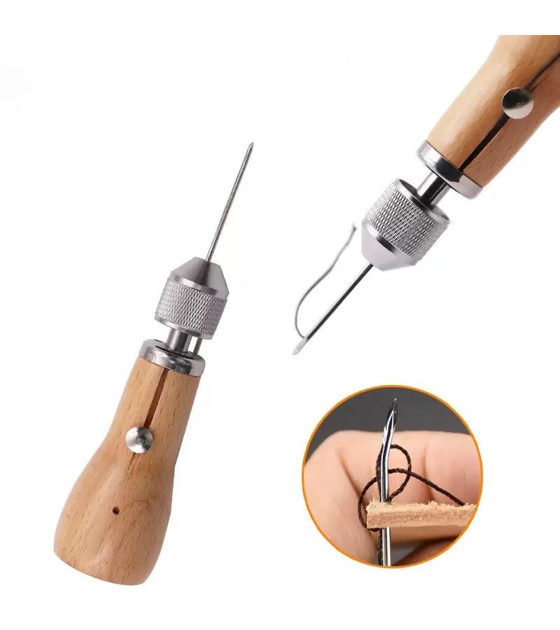 Wooden Hand Sewing Device 1 Set For Leather Craft Stitching And Carving Tool - Image 4
