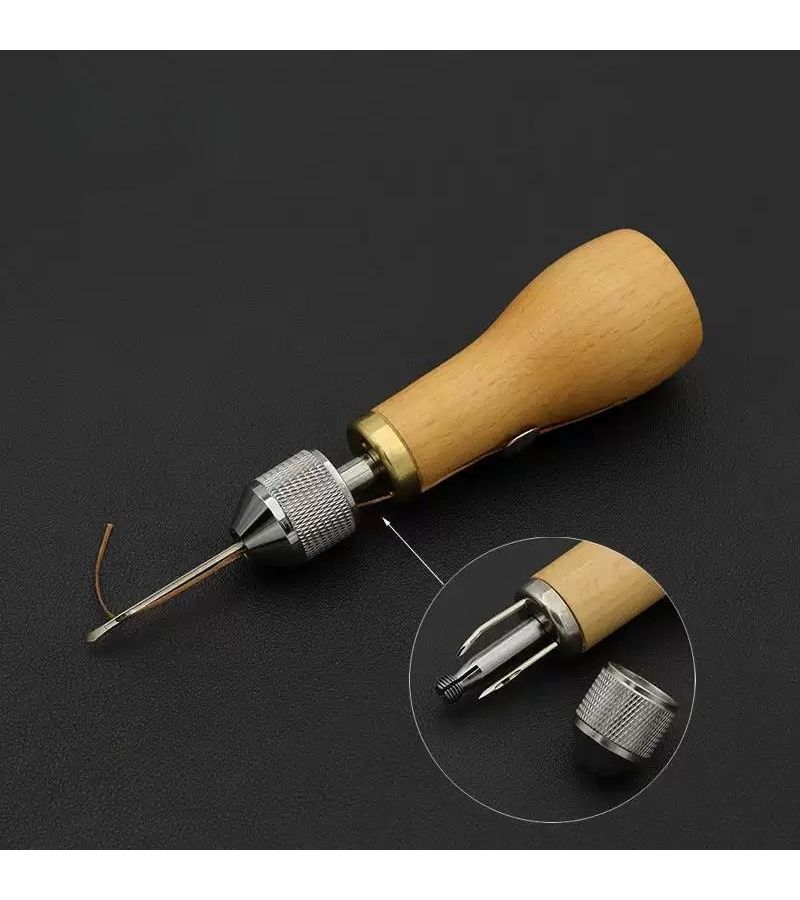 Wooden Hand Sewing Device 1 Set For Leather Craft Stitching And Carving Tool - Image 2