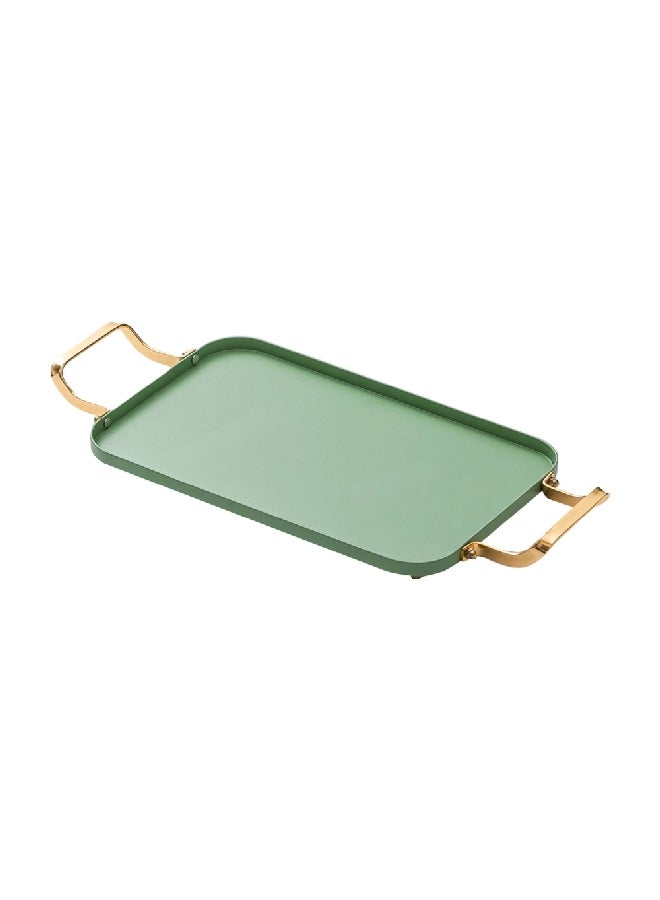 فيلي صينية معدنية مستطيلة بمقبض أخضر وذهبي