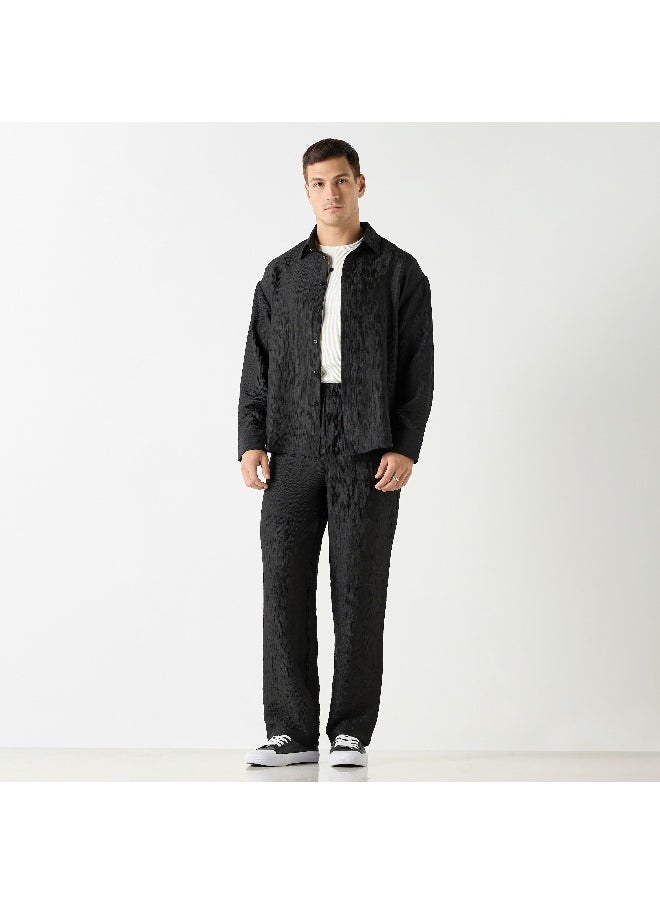 Iconic Iconic Textured Relaxed Fit Pants with Flexi Waist and Pockets  - Image 1