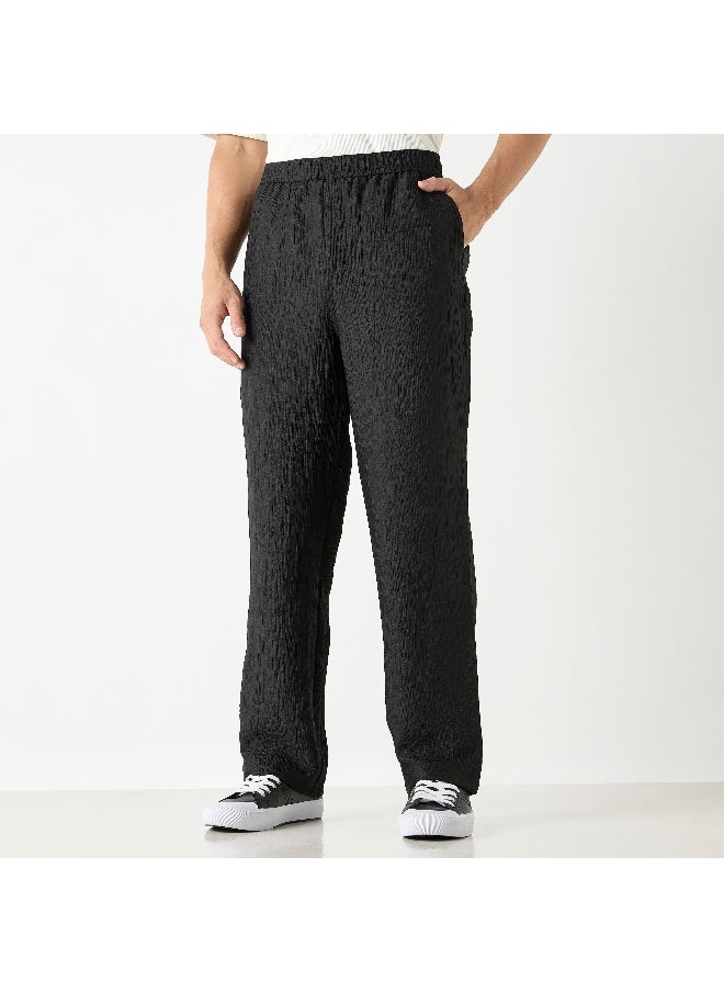 Iconic Iconic Textured Relaxed Fit Pants with Flexi Waist and Pockets  - Image 4