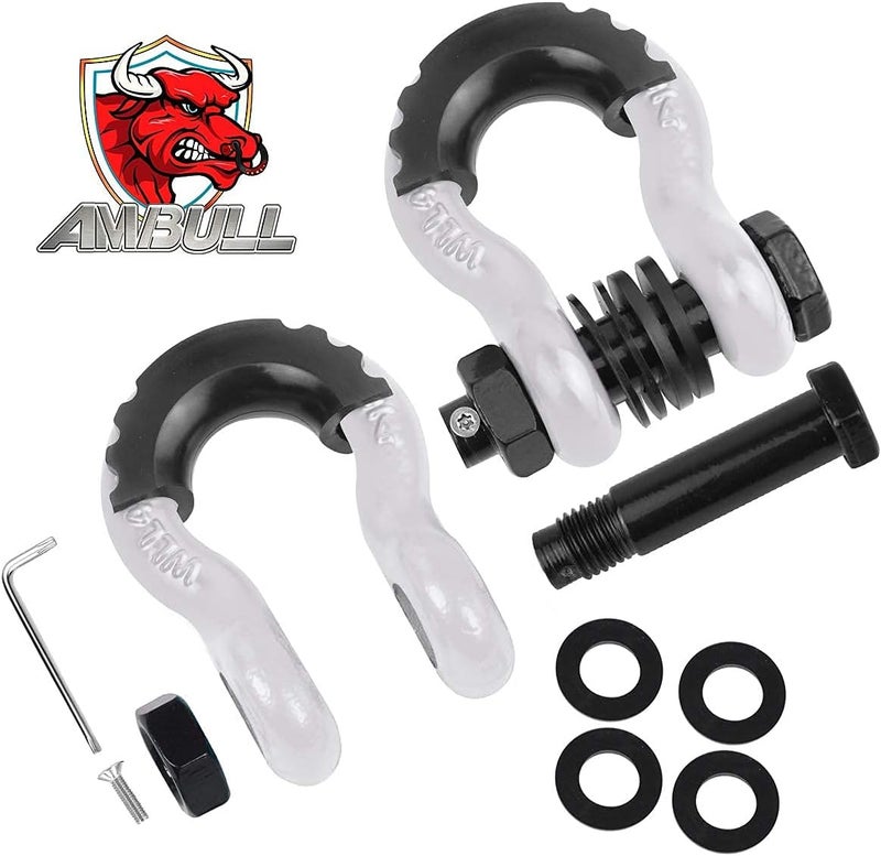 AMBULL Shackles 3/4" D Ring Shackle (2 Pack) 45,000lb Break Strength with 7/8" Pin, Anti Theft Security Screws, Isolator & Washer Kits for Use with Tow Strap Winch Truck Vehicle Recovery, White - Image 2