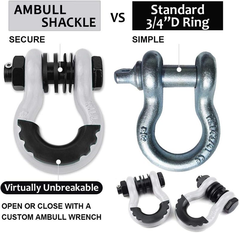 AMBULL Shackles 3/4" D Ring Shackle (2 Pack) 45,000lb Break Strength with 7/8" Pin, Anti Theft Security Screws, Isolator & Washer Kits for Use with Tow Strap Winch Truck Vehicle Recovery, White - Image 5