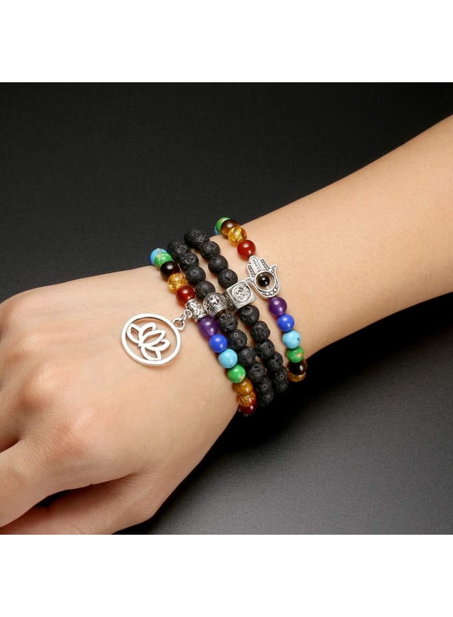 108 Mala Beads Prayer Meditation Necklace,Natural 7 Chakra Lava Rock Stone Bead Essential Oil Diffuser Wrap Bracelet Lotus OM Symbol Lucky Charms Jewellery  - Image 5