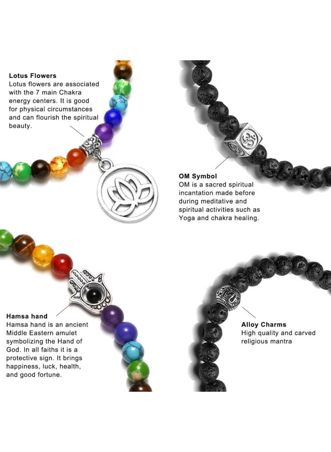 108 Mala Beads Prayer Meditation Necklace,Natural 7 Chakra Lava Rock Stone Bead Essential Oil Diffuser Wrap Bracelet Lotus OM Symbol Lucky Charms Jewellery  - Image 3