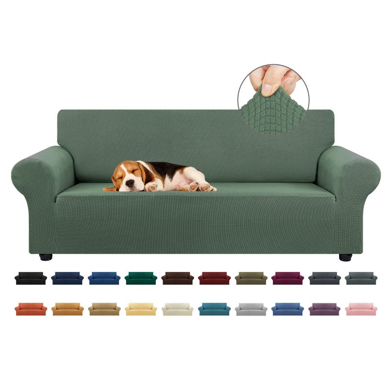 KEKUOU Stretch Sofa Cover Slipcover ï¼ŒCouch Covers for 3 cushion couch sofa pet friendly (78"-94") Furniture Protector Sofa with Elastic Bottom for Kids,Dog, Jacquard Small Checked(Large,Greyish Green) - Image 1