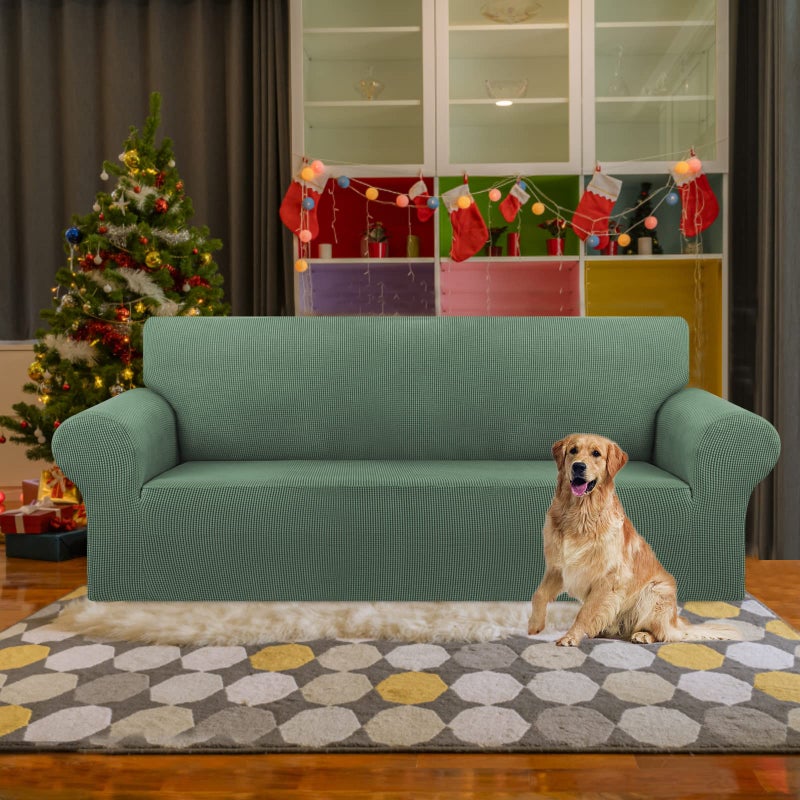 KEKUOU Stretch Sofa Cover Slipcover ï¼ŒCouch Covers for 3 cushion couch sofa pet friendly (78"-94") Furniture Protector Sofa with Elastic Bottom for Kids,Dog, Jacquard Small Checked(Large,Greyish Green) - Image 2