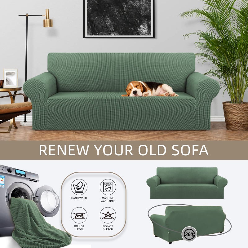 KEKUOU Stretch Sofa Cover Slipcover ï¼ŒCouch Covers for 3 cushion couch sofa pet friendly (78"-94") Furniture Protector Sofa with Elastic Bottom for Kids,Dog, Jacquard Small Checked(Large,Greyish Green) - Image 3