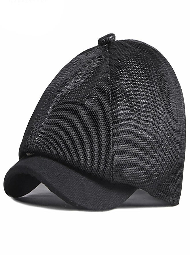 Taidor Hollow Mesh Octagonal Hat Men's Summer Newsboy Cap Breathable Adjustable Beret Ivy Cap Irish Cabbie Driving Fishing Hats Black - Image 1